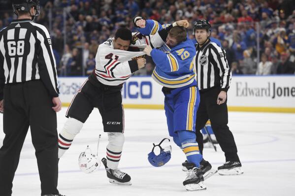 Stauber wins debut in goal helps Blackhawks beat Blues 5 3 AP News